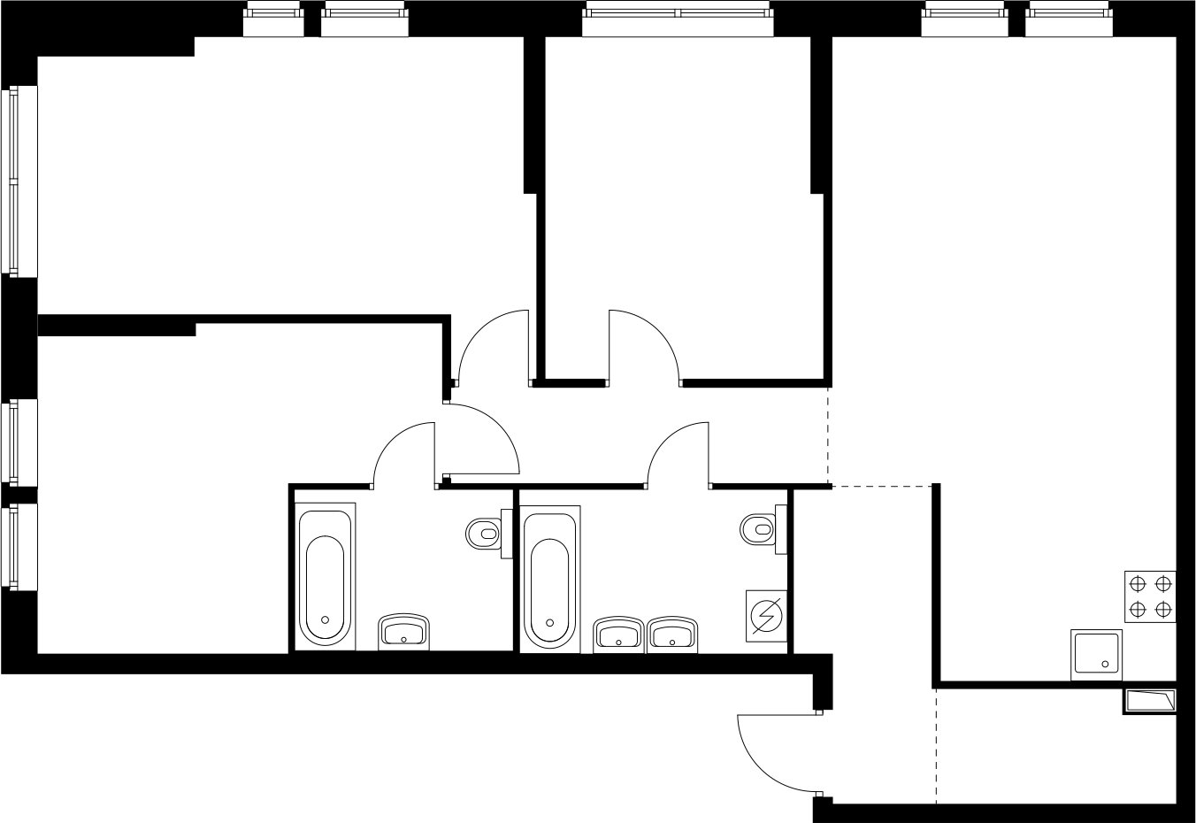 3-комнатная квартира с частичной отделкой, 95.1 м2, 3 этаж, дом сдан, ЖК Кронштадтский 9, корпус 1.4 - объявление 2335133 - фото №1