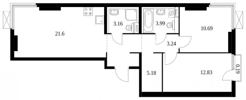 2-комнатная квартира с полной отделкой, 64.65 м2, 5 этаж, сдача 2 квартал 2024 г., ЖК Матвеевский Парк, корпус 1.4 - объявление 1609871 - фото №1