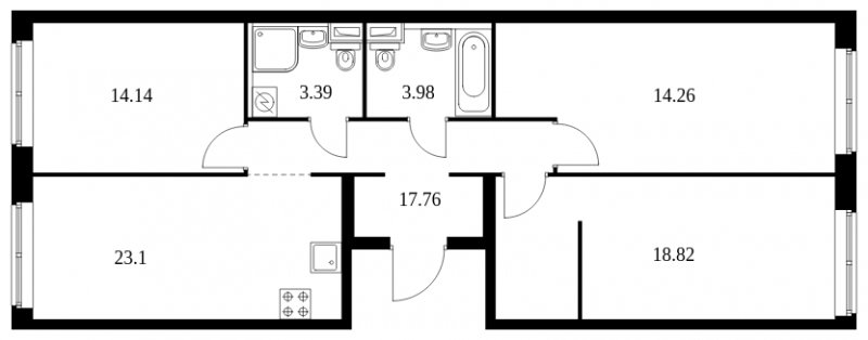 3-комнатная квартира с полной отделкой, 95.45 м2, 8 этаж, сдача 1 квартал 2024 г., ЖК Green Park, корпус 8 - объявление 1776927 - фото №1