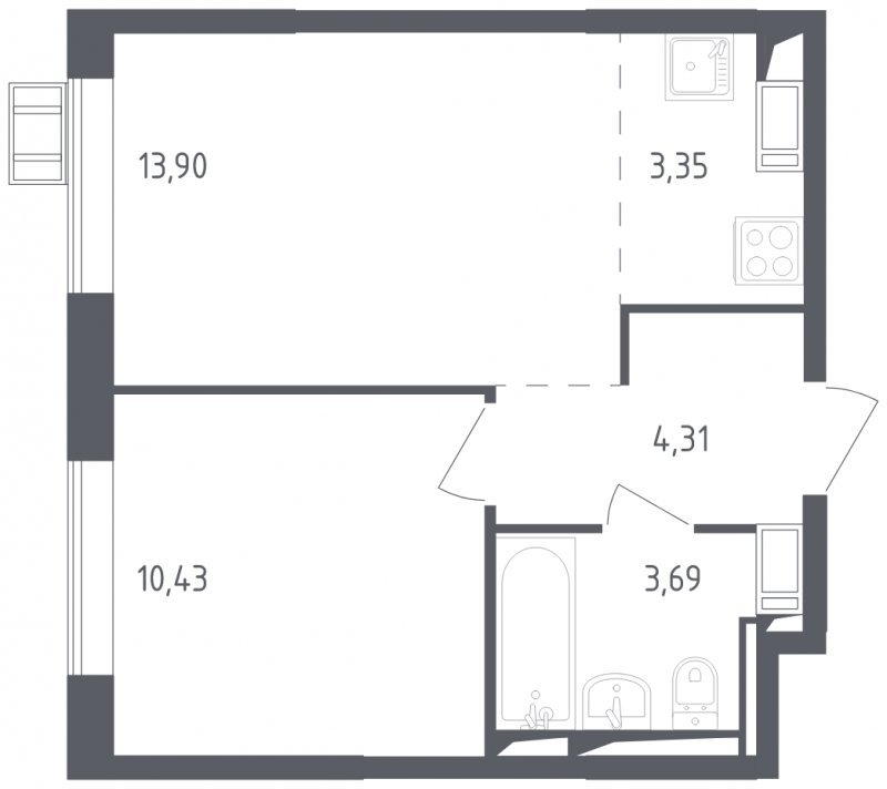 2-комнатная квартира с полной отделкой, 35.68 м2, 5 этаж, сдача 2 квартал 2023 г., ЖК Пригород Лесное, корпус 2.1 - объявление 1755794 - фото №1