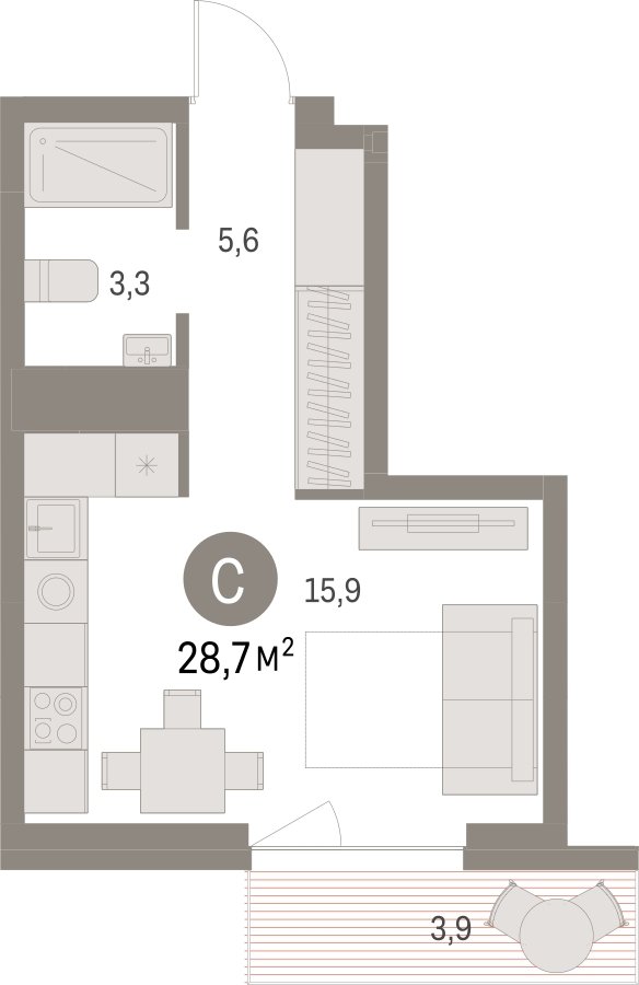 Студия с частичной отделкой, 28.72 м2, 5 этаж, дом сдан, ЖК Первый квартал, корпус 5 - объявление 2275326 - фото №1