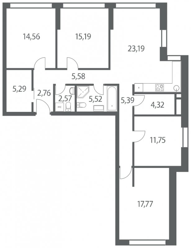 3-комнатная квартира без отделки, 113.89 м2, 9 этаж, сдача 4 квартал 2022 г., ЖК Headliner, корпус 10 - объявление 1299510 - фото №1