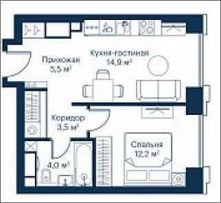1-комнатная квартира с частичной отделкой, 39.99 м2, 12 этаж, сдача 2 квартал 2024 г., ЖК City Bay, корпус Indian Ocean 1 - объявление 2018802 - фото №1