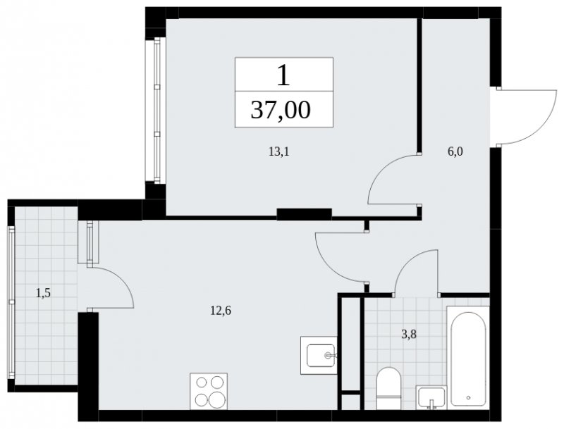 1-комнатная квартира с частичной отделкой, 37 м2, 15 этаж, сдача 4 квартал 2024 г., ЖК Скандинавия, корпус 36.1.1 - объявление 1801819 - фото №1