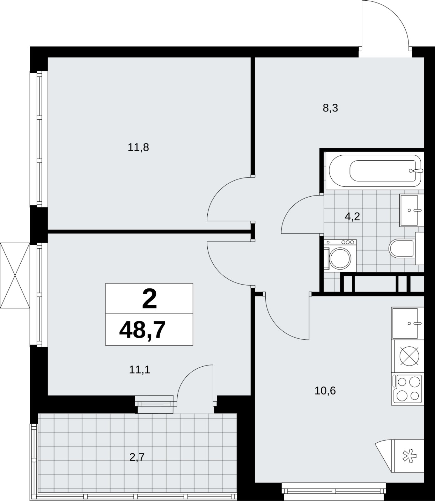 2-комнатная квартира без отделки, 48.7 м2, 9 этаж, сдача 4 квартал 2026 г., ЖК Скандинавия, корпус 2.18.1.2 - объявление 2350686 - фото №1