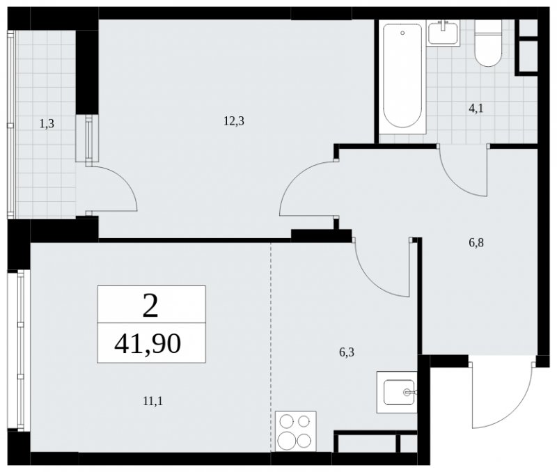 2-комнатная квартира (евро) без отделки, 41.9 м2, 11 этаж, сдача 4 квартал 2024 г., ЖК Скандинавия, корпус 36.1.2 - объявление 1801917 - фото №1