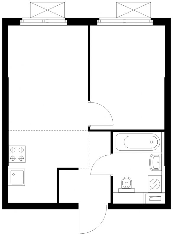 2-комнатная квартира (евро) с полной отделкой, 32.6 м2, 13 этаж, сдача 1 квартал 2025 г., ЖК Бунинские луга, корпус 3.8.1 - объявление 1850108 - фото №1