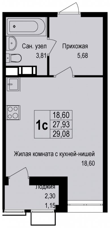Студия без отделки, 29.12 м2, 3 этаж, дом сдан, ЖК Новая Щербинка, корпус 13 - объявление 1631248 - фото №1