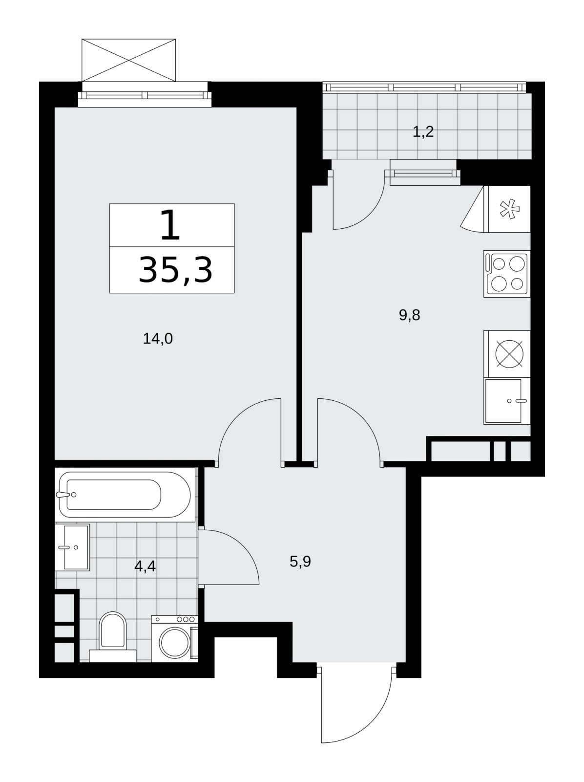 1-комнатная квартира без отделки, 35.3 м2, 9 этаж, сдача 4 квартал 2025 г., ЖК Прокшино, корпус 11.1.4 - объявление 2257818 - фото №1