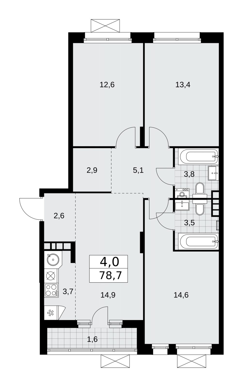 4-комнатная квартира (евро) без отделки, 78.7 м2, 9 этаж, сдача 1 квартал 2026 г., ЖК Прокшино, корпус 10.1.2 - объявление 2227134 - фото №1