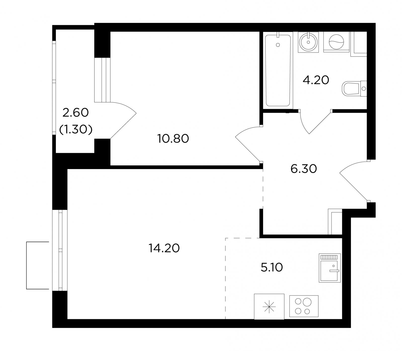2-комнатная квартира без отделки, 41.9 м2, 5 этаж, сдача 1 квартал 2024 г., ЖК Миловидное, корпус 2 - объявление 2007723 - фото №1