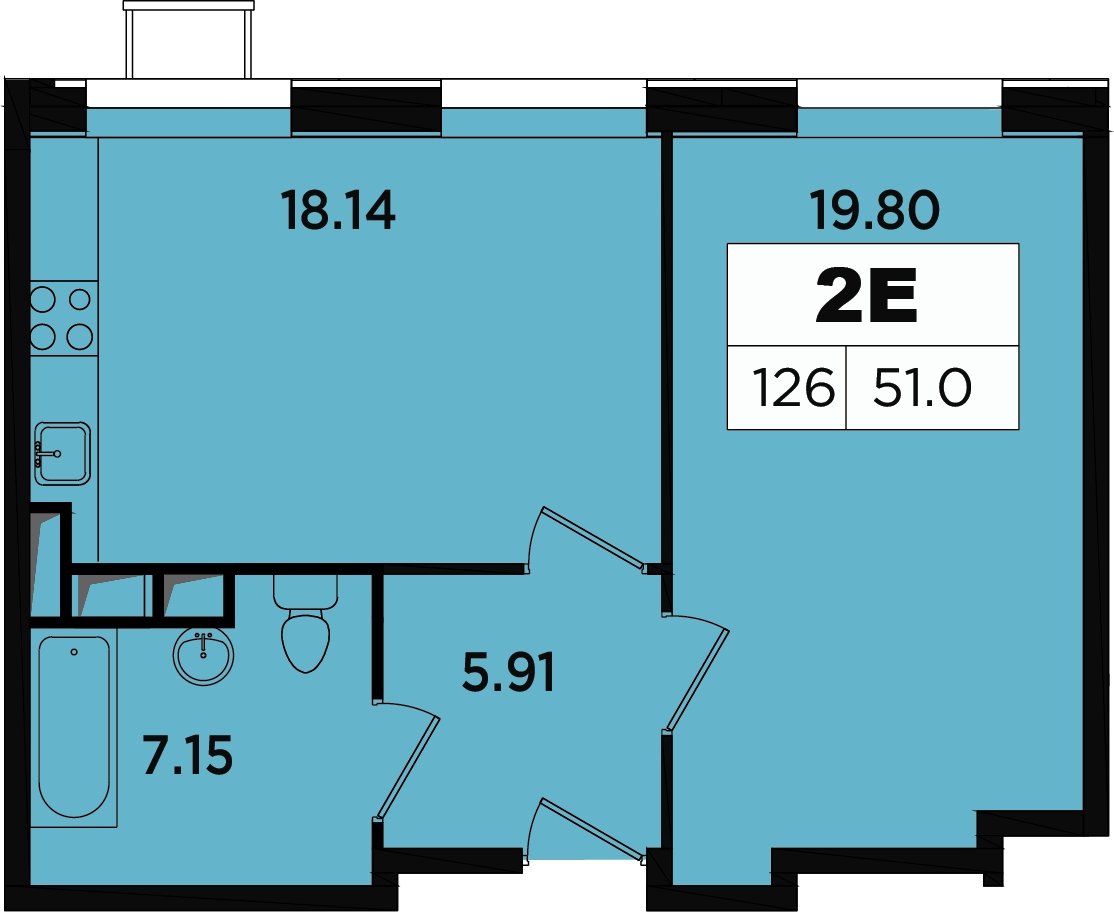 2-комнатные апартаменты без отделки, 47.5 м2, 7 этаж, дом сдан, ЖК Легендарный Квартал на Березовой  аллее, корпус 1 - объявление 2335648 - фото №1