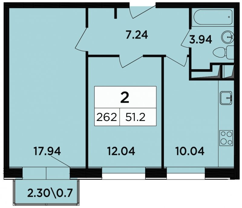 2-комнатные апартаменты 51.2 м2, 12 этаж, дом сдан, ЖК Легендарный Квартал на Березовой  аллее, корпус 5 - объявление 1629365 - фото №1