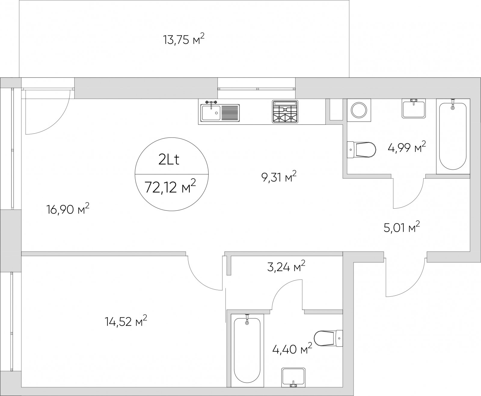 2-комнатные апартаменты без отделки, 72.12 м2, 18 этаж, дом сдан, ЖК N'ICE LOFT, корпус 1 - объявление 2398336 - фото №1