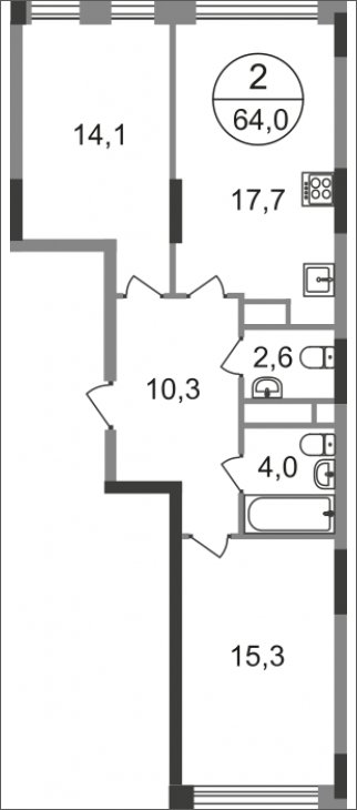 2-комнатная квартира без отделки, 64 м2, 12 этаж, сдача 1 квартал 2025 г., ЖК город-парк Переделкино Ближнее, корпус 17-1 - объявление 2265561 - фото №1