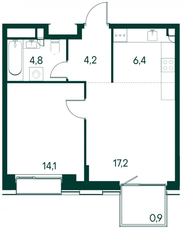 1-комнатная квартира без отделки, 47.6 м2, 5 этаж, сдача 2 квартал 2025 г., ЖК Клубный город на реке Primavera, корпус 4 квартала "Vivaldi" - объявление 1784603 - фото №1