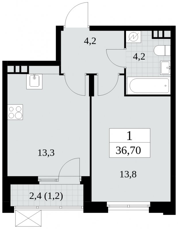 1-комнатная квартира с частичной отделкой, 36.7 м2, 4 этаж, сдача 4 квартал 2024 г., ЖК Скандинавия, корпус 2.27.4 - объявление 1840713 - фото №1