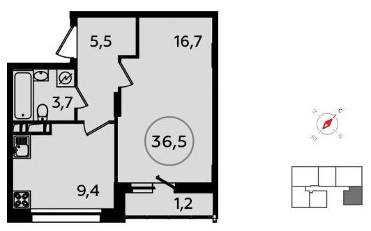 1-комнатная квартира без отделки, 36.5 м2, 8 этаж, сдача 1 квартал 2022 г., ЖК Скандинавия, корпус 13.1 - объявление 1412020 - фото №1