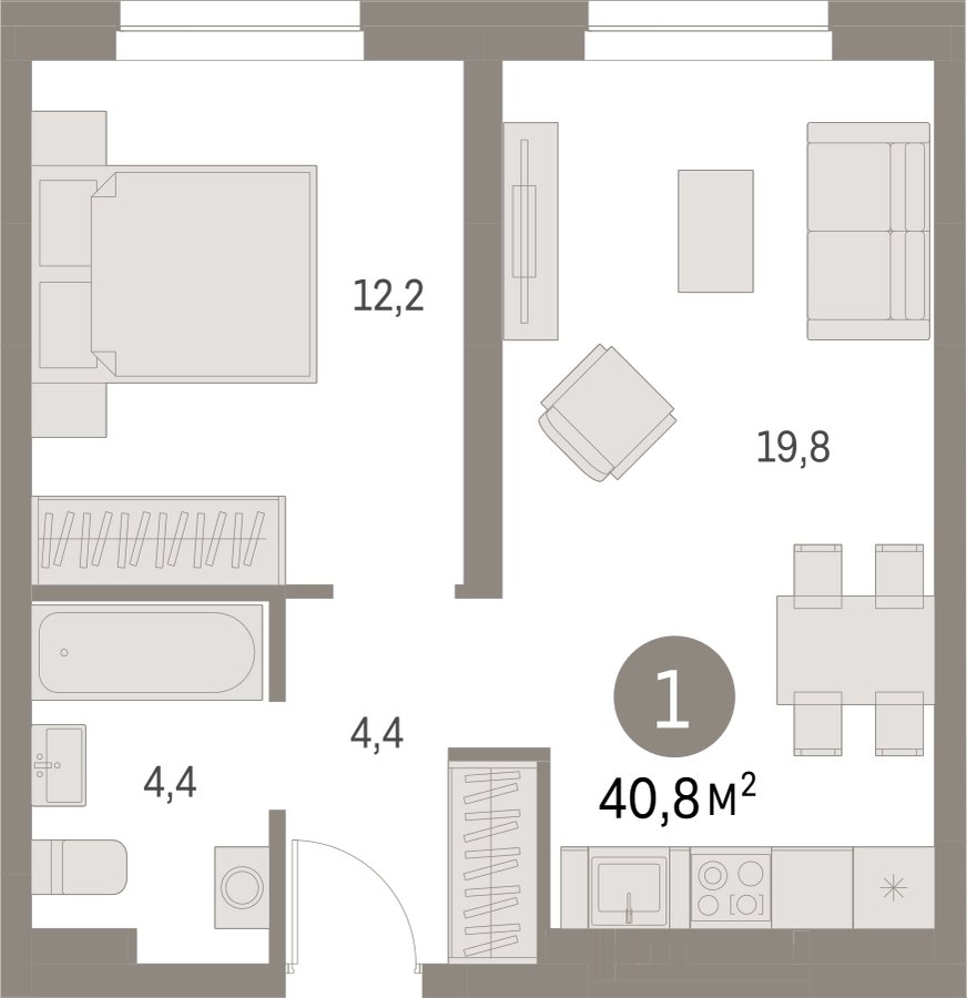 1-комнатная квартира с частичной отделкой, 40.8 м2, 2 этаж, сдача 1 квартал 2025 г., ЖК Первый квартал, корпус 5 - объявление 2310661 - фото №1
