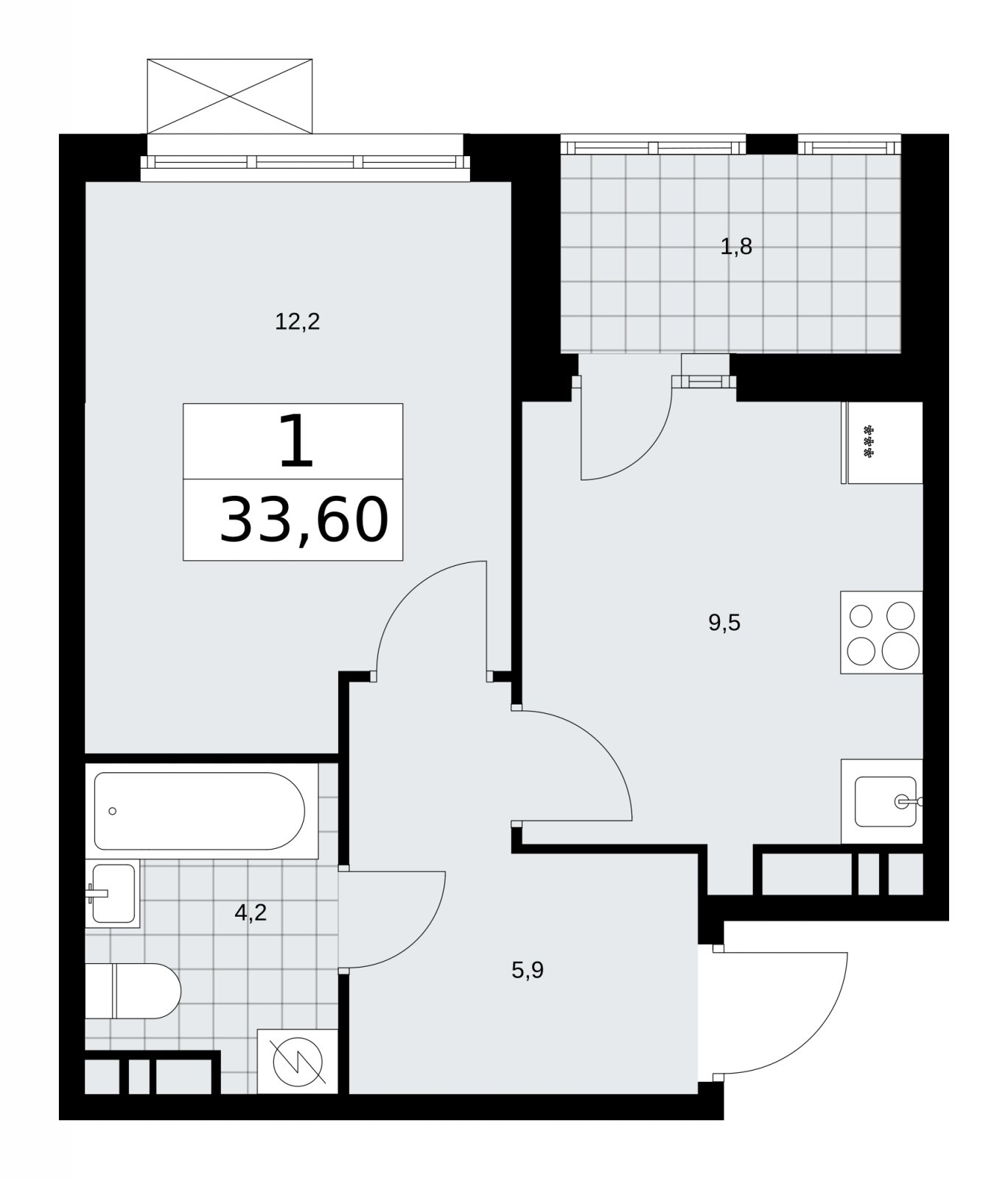 1-комнатная квартира с частичной отделкой, 33.6 м2, 11 этаж, сдача 4 квартал 2025 г., ЖК Бунинские кварталы, корпус 3.5 - объявление 2152204 - фото №1