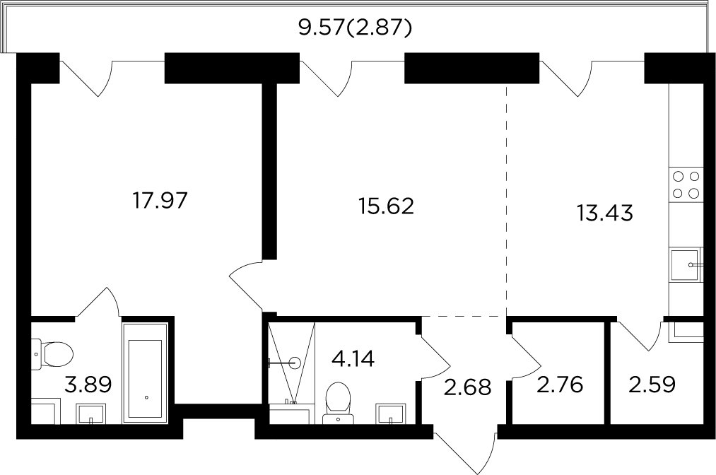 2-комнатная квартира без отделки, 65.95 м2, 15 этаж, сдача 4 квартал 2023 г., ЖК FORIVER, корпус 2 - объявление 2127240 - фото №1