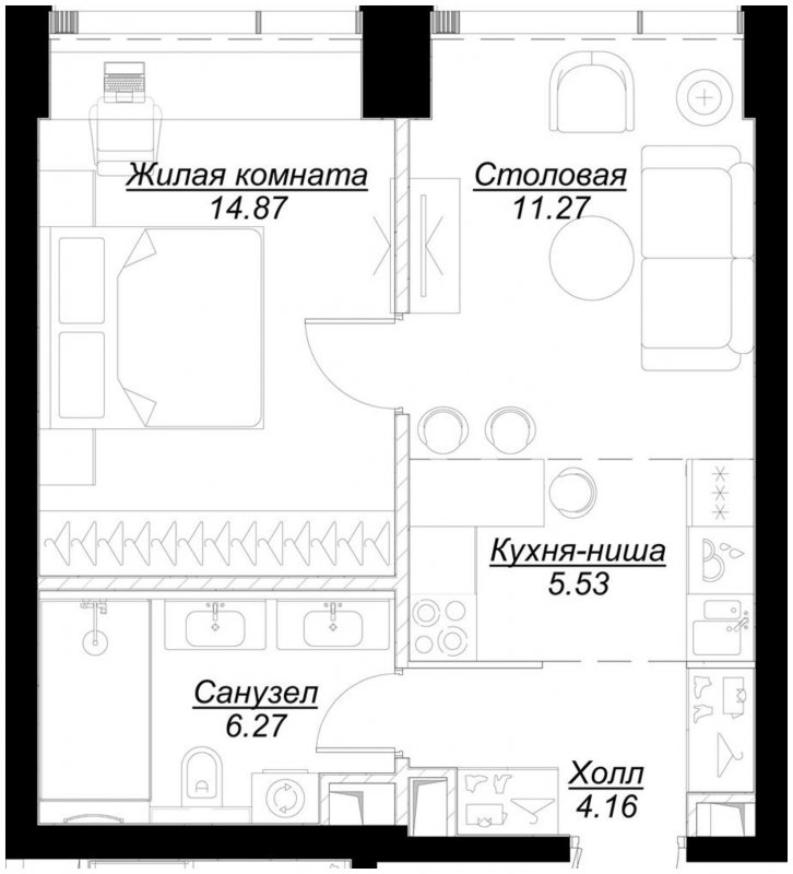 1-комнатная квартира с частичной отделкой, 42.02 м2, 5 этаж, сдача 4 квартал 2024 г., ЖК MOD, корпус Mod.M - объявление 1788168 - фото №1