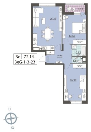 3-комнатная квартира 3 м2, 21 этаж, дом сдан, ЖК Лучи, корпус 9 - объявление 1697919 - фото №1