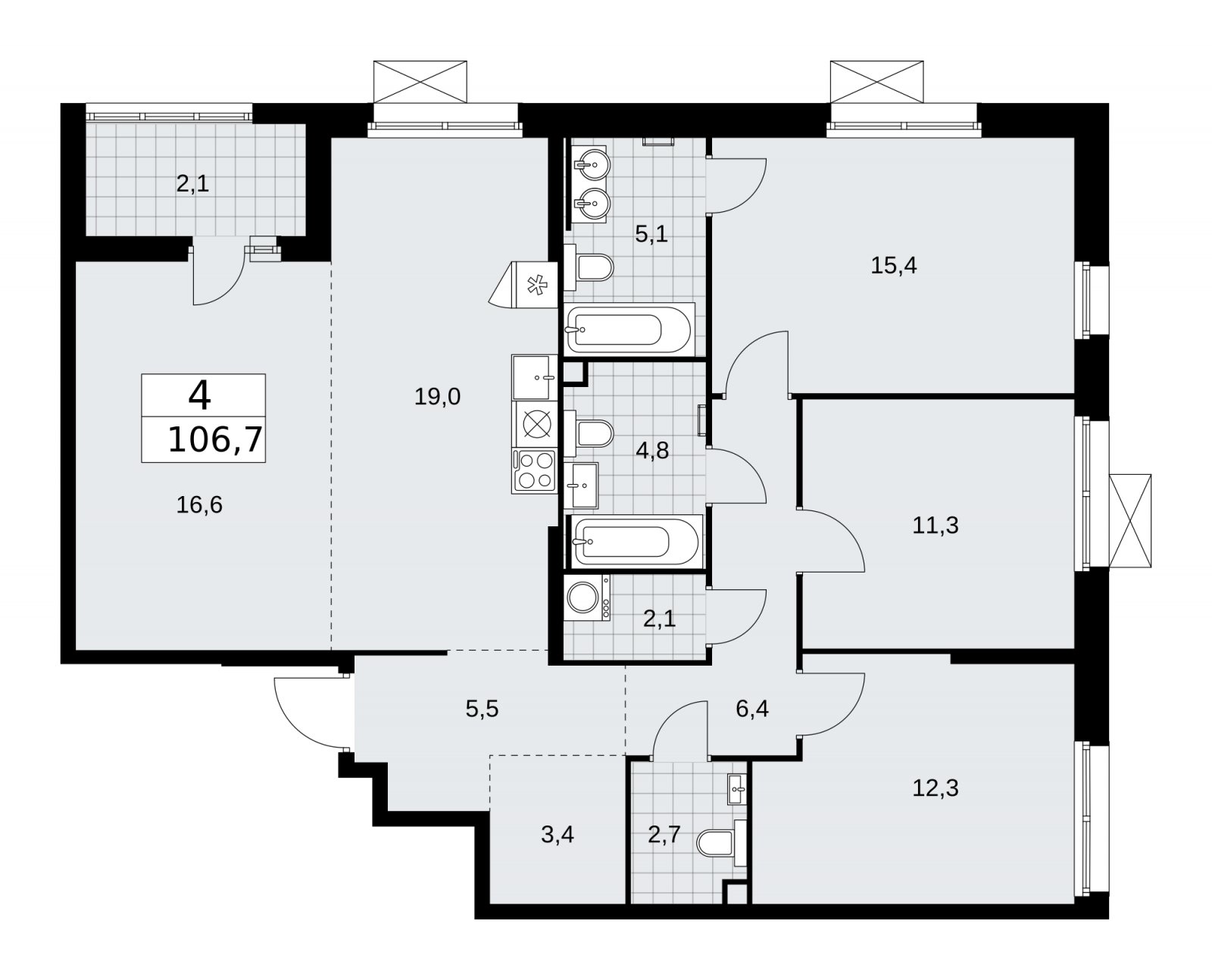 4-комнатная квартира (евро) без отделки, 106.7 м2, 2 этаж, сдача 2 квартал 2026 г., ЖК Скандинавия, корпус 25.7 - объявление 2284337 - фото №1