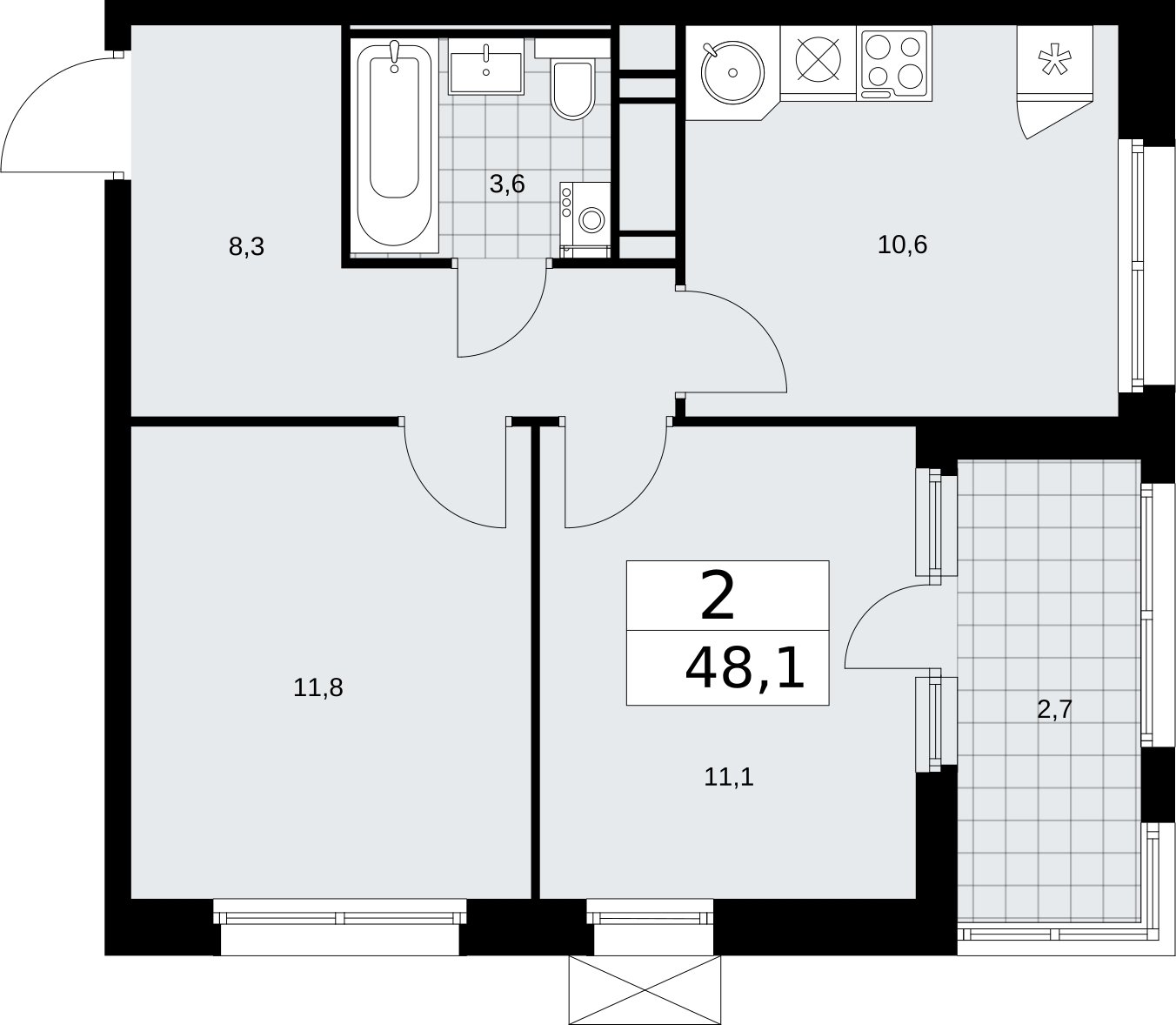 2-комнатная квартира с частичной отделкой, 48.1 м2, 16 этаж, сдача 2 квартал 2026 г., ЖК Скандинавия, корпус 25.3 - объявление 2283997 - фото №1