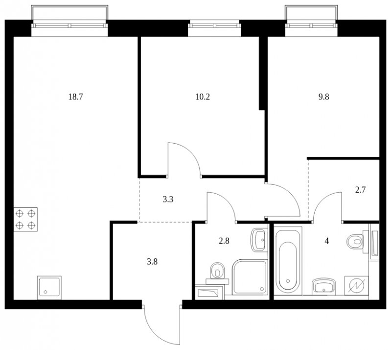 2-комнатная квартира с полной отделкой, 55.3 м2, 24 этаж, сдача 4 квартал 2023 г., ЖК Красноказарменная 15, корпус 1.2 - объявление 1859367 - фото №1