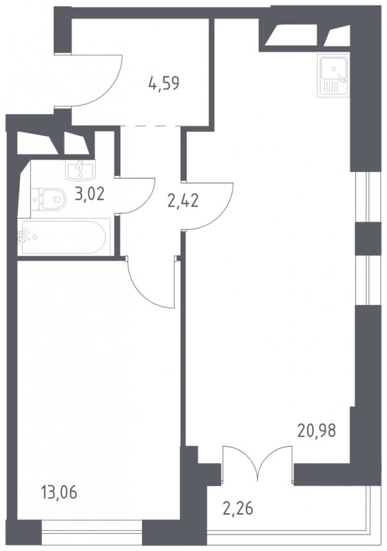 2-комнатные апартаменты с полной отделкой, 46.33 м2, 10 этаж, сдача 3 квартал 2024 г., ЖК Квартал Спутник, корпус 16 - объявление 1934649 - фото №1