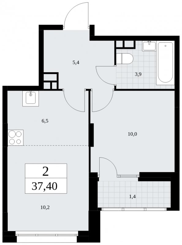 2-комнатная квартира (евро) без отделки, 37.4 м2, 4 этаж, сдача 4 квартал 2024 г., ЖК Скандинавия, корпус 36.2.2 - объявление 1779949 - фото №1