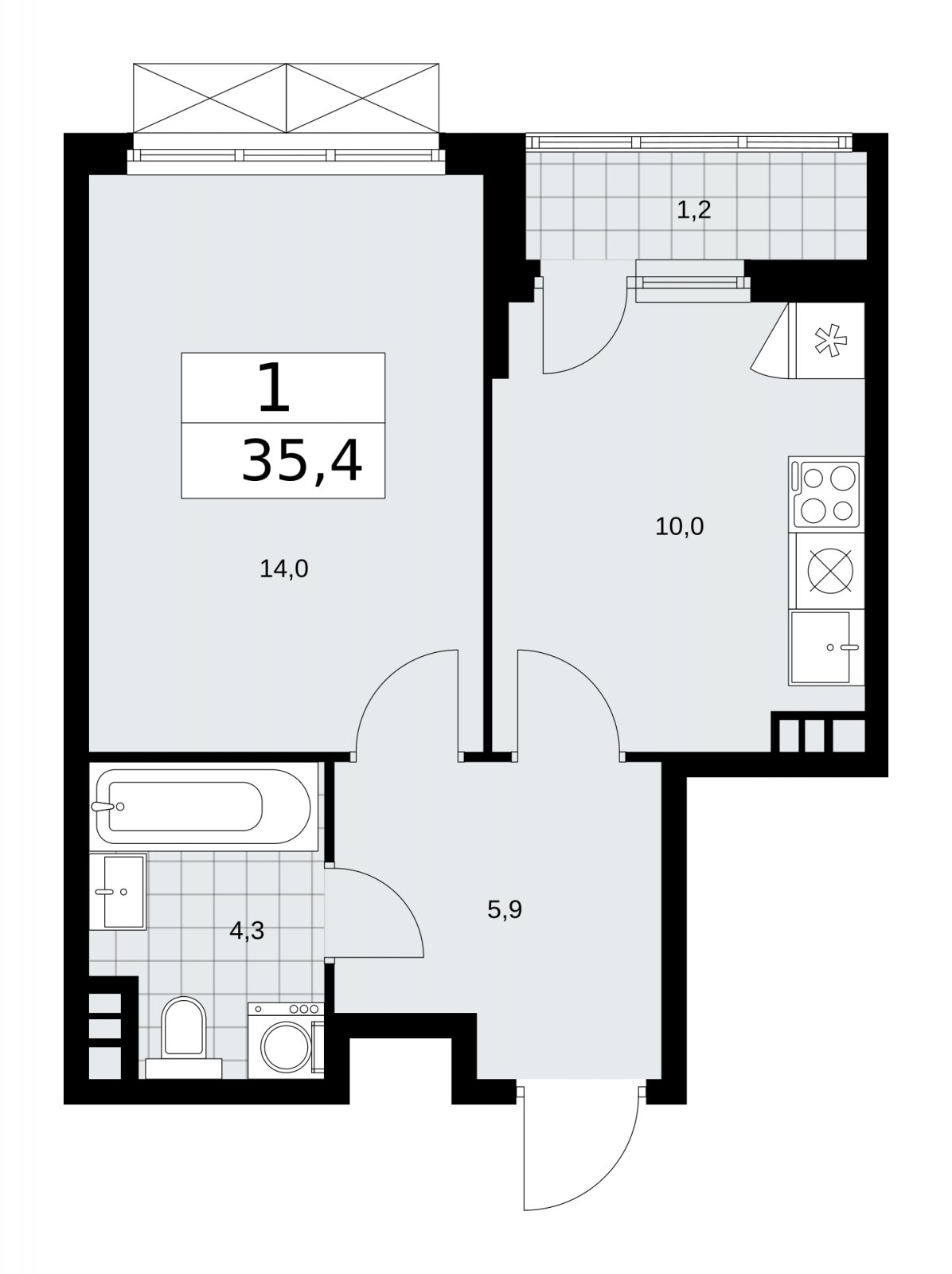 1-комнатная квартира с частичной отделкой, 35.4 м2, 3 этаж, сдача 2 квартал 2026 г., ЖК Прокшино, корпус 11.2.3 - объявление 2270572 - фото №1