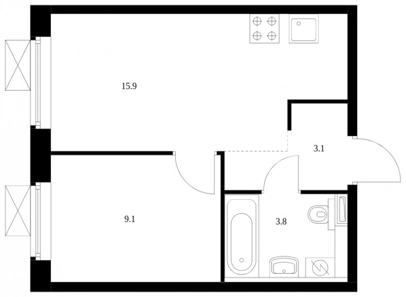 1-комнатная квартира с полной отделкой, 31.9 м2, 17 этаж, сдача 4 квартал 2023 г., ЖК Бунинские луга, корпус 3.1.1 - объявление 1756934 - фото №1