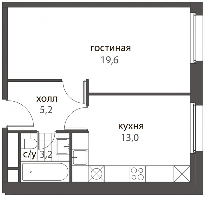 1-комнатная квартира без отделки, 41 м2, 7 этаж, дом сдан, ЖК HomeCity, корпус 3 - объявление 1572890 - фото №1