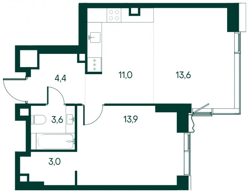 1-комнатная квартира без отделки, 49.5 м2, 5 этаж, сдача 2 квартал 2025 г., ЖК Клубный город на реке Primavera, корпус 2 квартала "Vivaldi" - объявление 1930673 - фото №1