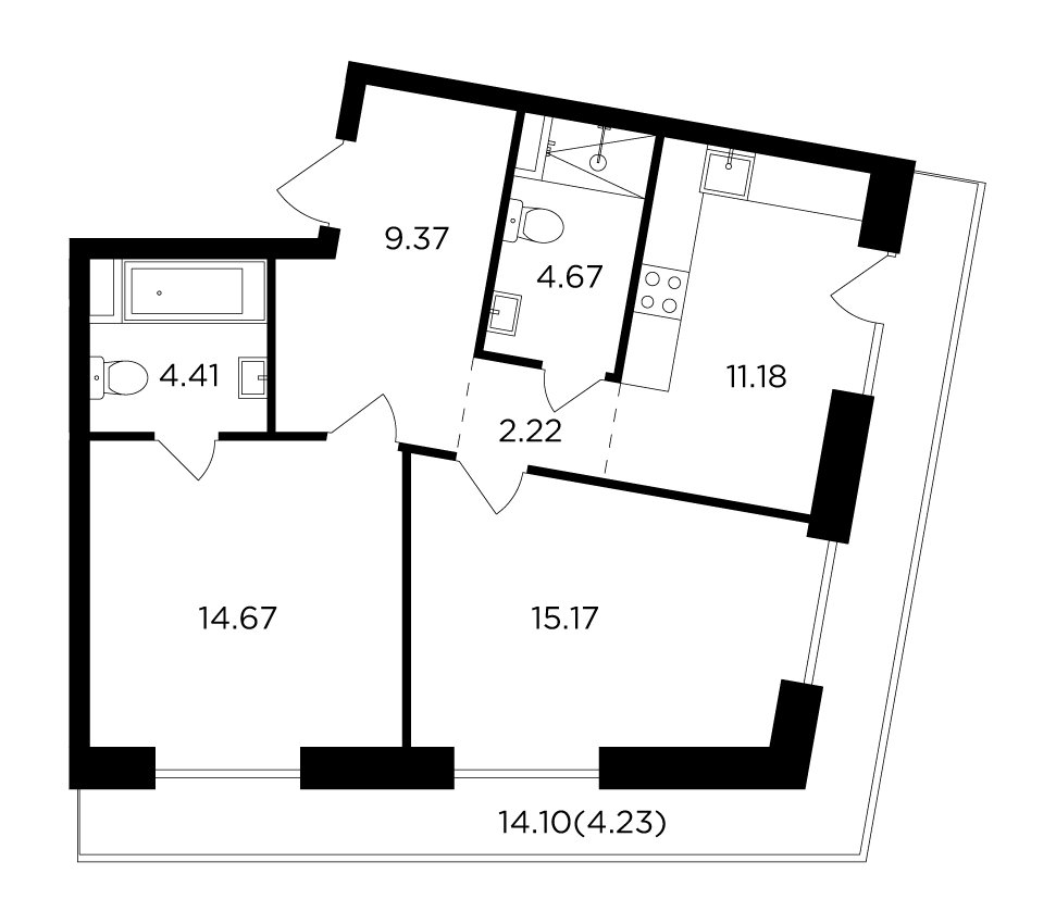 2-комнатная квартира с частичной отделкой, 65.92 м2, 11 этаж, дом сдан, ЖК FORIVER, корпус 8 - объявление 2371302 - фото №1