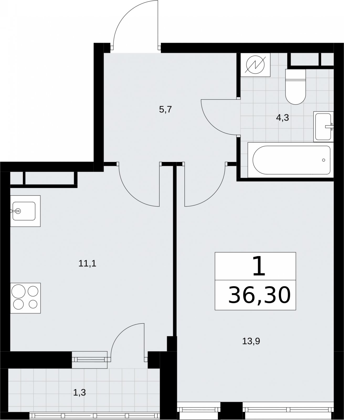 1-комнатная квартира с полной отделкой, 36.3 м2, 7 этаж, сдача 4 квартал 2026 г., ЖК Родные кварталы, корпус 1.2 - объявление 2317780 - фото №1