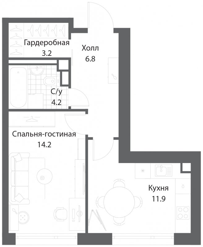 1-комнатная квартира без отделки, 40.3 м2, 13 этаж, сдача 3 квартал 2025 г., ЖК Nagatino i-Land, корпус 2 (3 очередь) - объявление 1795379 - фото №1