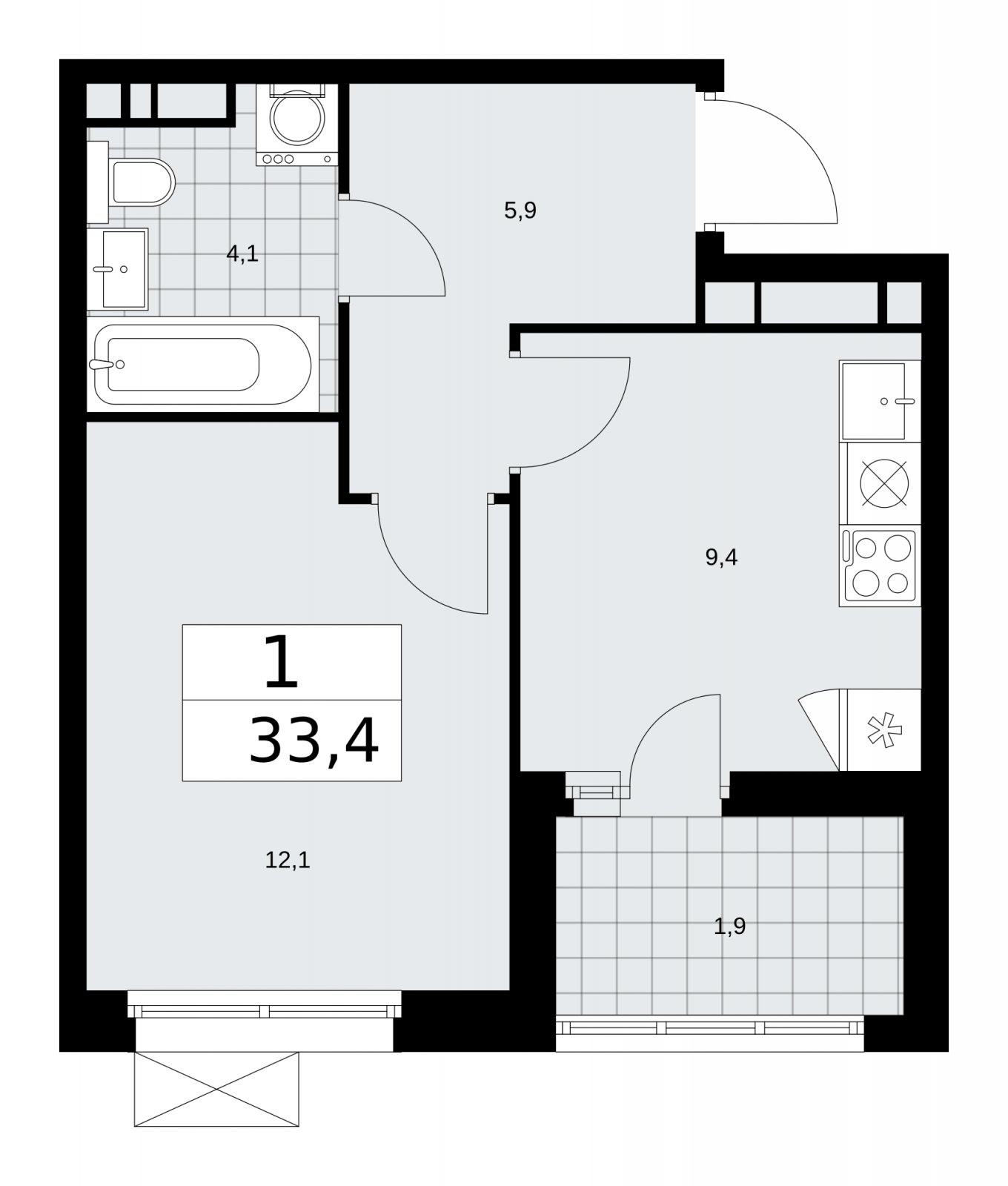 1-комнатная квартира с частичной отделкой, 33.4 м2, 13 этаж, сдача 2 квартал 2026 г., ЖК Скандинавия, корпус 25.2 - объявление 2283567 - фото №1