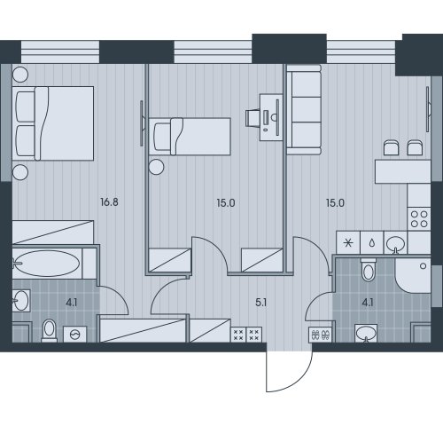 3-комнатная квартира без отделки, 60.1 м2, 8 этаж, сдача 3 квартал 2025 г., ЖК EVER, корпус 5 - объявление 2334641 - фото №1