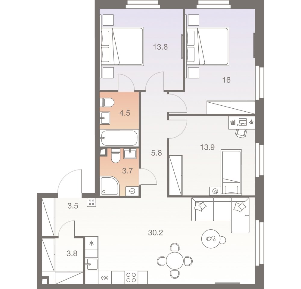4-комнатная квартира без отделки, 95.2 м2, 15 этаж, сдача 1 квартал 2026 г., ЖК Twelve, корпус 2 - объявление 2331990 - фото №1