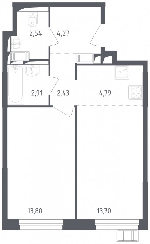 2-комнатная квартира с полной отделкой, 44.44 м2, 7 этаж, сдача 2 квартал 2023 г., ЖК Пригород Лесное, корпус 3.2 - объявление 1750312 - фото №1