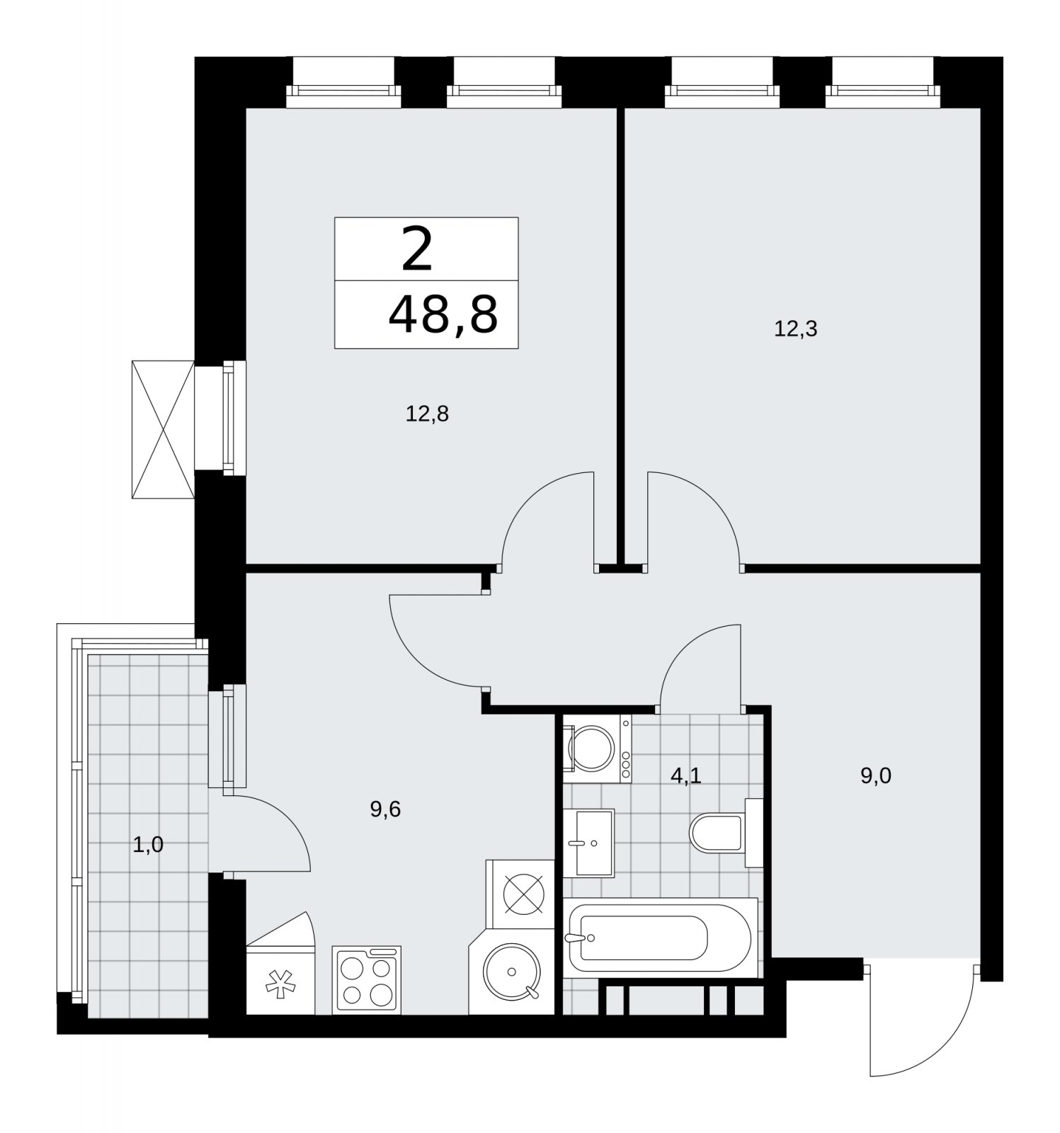 2-комнатная квартира с частичной отделкой, 48.8 м2, 6 этаж, сдача 2 квартал 2026 г., ЖК Скандинавия, корпус 25.1 - объявление 2283357 - фото №1