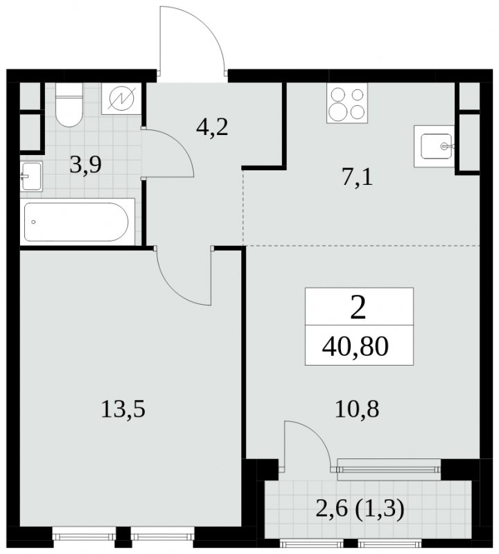 2-комнатная квартира (евро) без отделки, 40.8 м2, 16 этаж, сдача 2 квартал 2025 г., ЖК Южные сады, корпус 2.3 - объявление 1758217 - фото №1