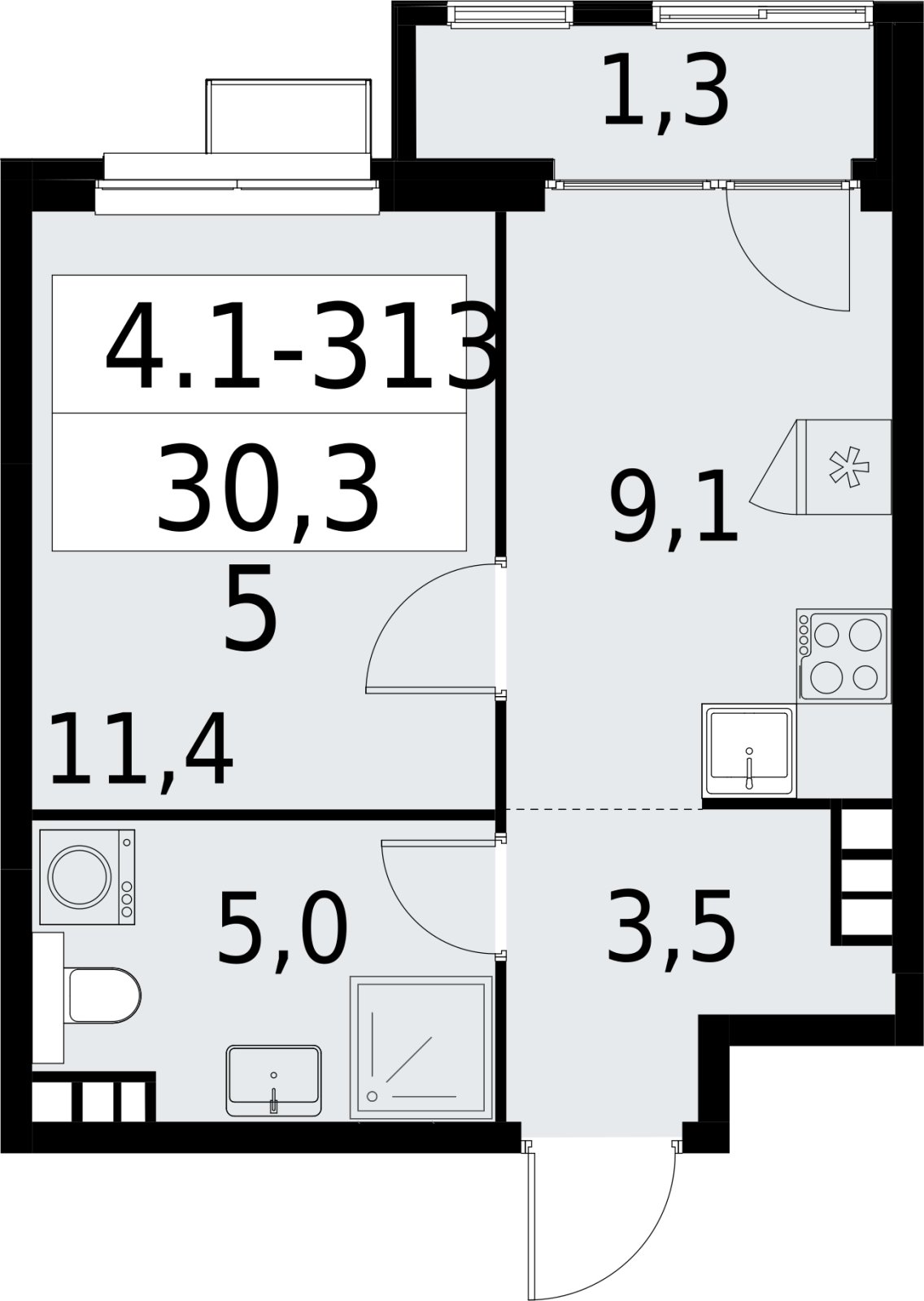 1-комнатная квартира с полной отделкой, 30.3 м2, 10 этаж, сдача 2 квартал 2027 г., ЖК Южные сады, корпус 4.1.2 - объявление 2392821 - фото №1