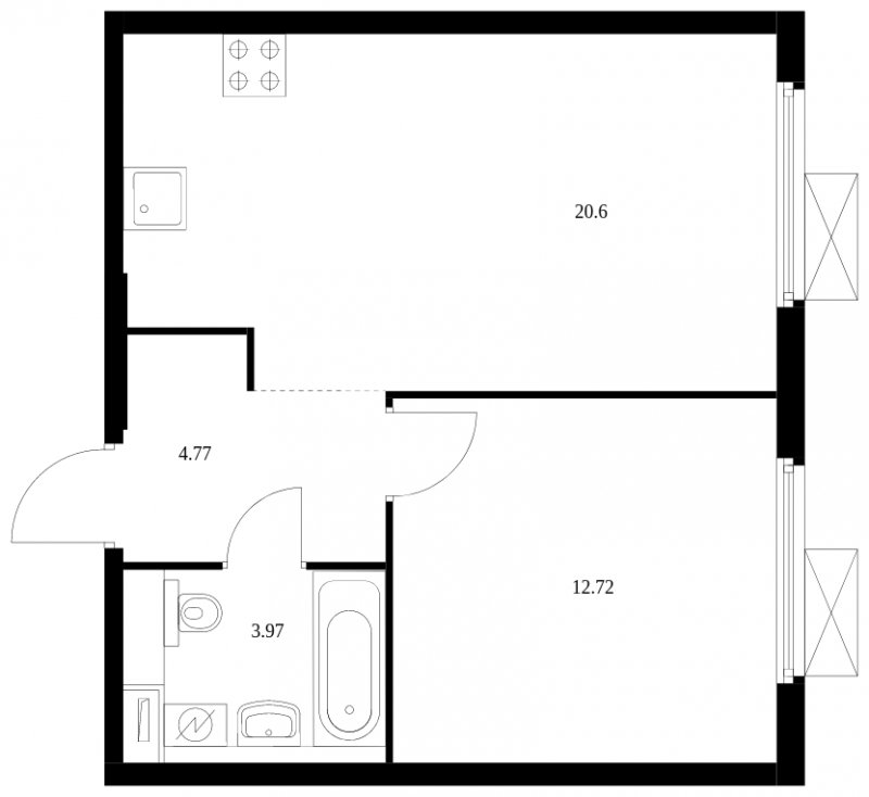 1-комнатная квартира с полной отделкой, 42.06 м2, 28 этаж, сдача 2 квартал 2024 г., ЖК Матвеевский Парк, корпус 2.4 - объявление 1609748 - фото №1