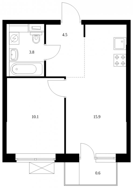 1-комнатная квартира с полной отделкой, 34.9 м2, 2 этаж, сдача 2 квартал 2025 г., ЖК Саларьево Парк, корпус 56.1 - объявление 2022212 - фото №1