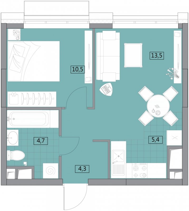 2-комнатная квартира (евро) без отделки, 38.36 м2, 9 этаж, сдача 2 квартал 2022 г., ЖК Вестердам, корпус 3 - объявление 1538766 - фото №1