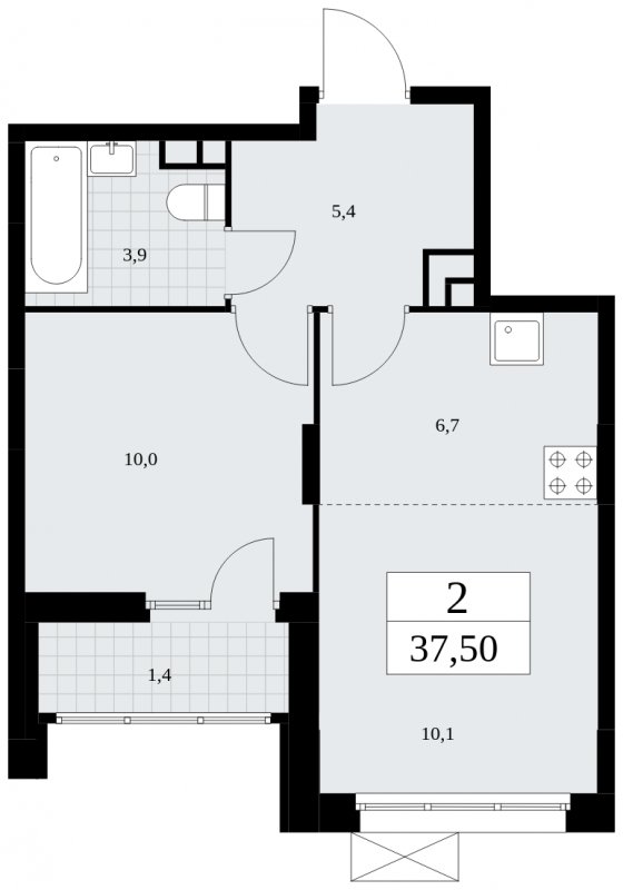 2-комнатная квартира (евро) с частичной отделкой, 37.5 м2, 4 этаж, сдача 2 квартал 2025 г., ЖК Скандинавия, корпус 36.3.1 - объявление 1894547 - фото №1
